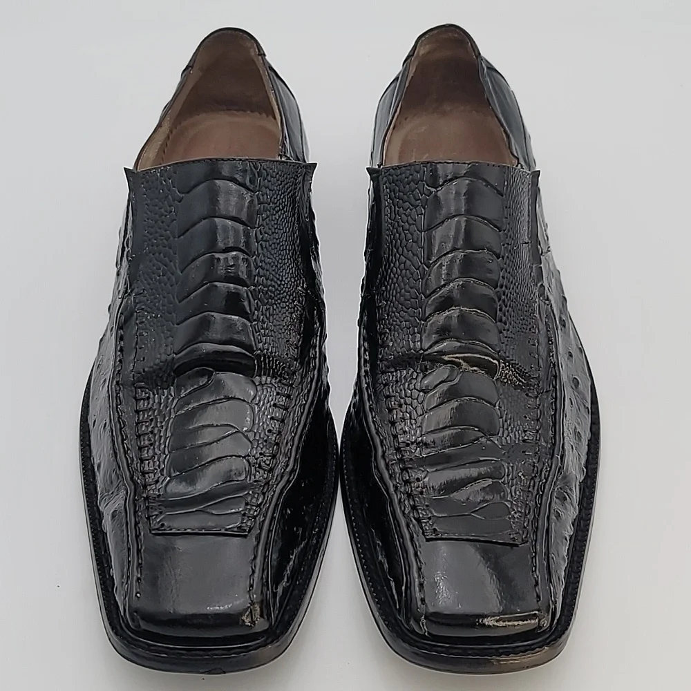 STACY ADAMS sz11 Alligator & Ostrich Leather Loafers Chisel Toe